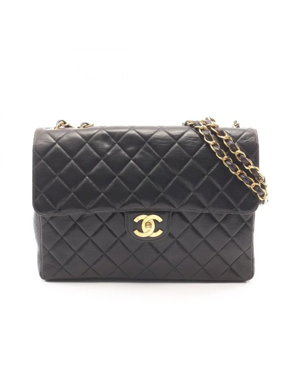Chanel Shoulder Bag Maxi Quilted 30 Single Flap Black Lambskin Chain